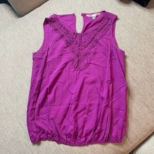 Max Studio Women's XS Purple Rayon Ruched Cutout Sleeveless‎ Top